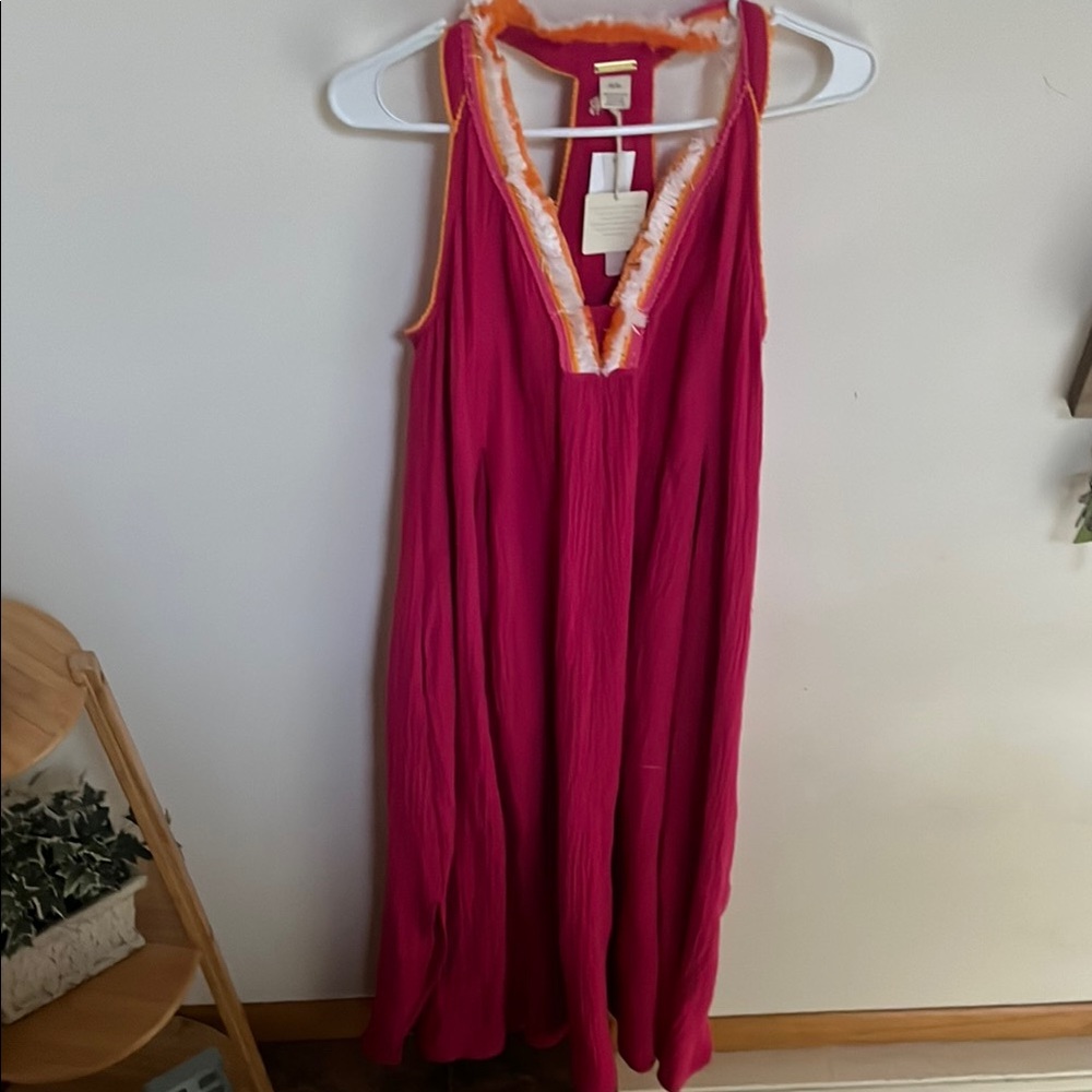 NWT Magaschoni 100% Organic Cotton Gauze Trimmed Long Halter Dress
